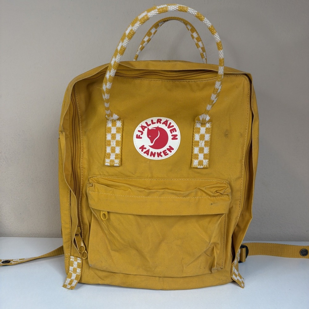Fjallraven Kanken Checkered Backpack Ochre chess pattern Yellow